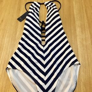 RACHEL ROY Strappy Nautical Striped One Piece